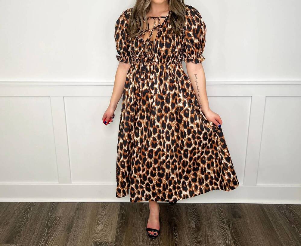 NEW BIBI feeling fierce cotton smocking maxi dress in leopard